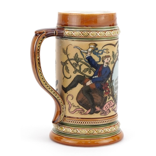 1235 - Mettlach, German porcelain stein incised Gottingen, incised 1742 to the base, 18.5cm high