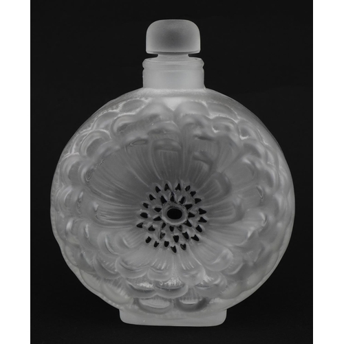 85 - Lalique, French Dahlia frosted glass perfume bottle etched Lalique France to the base, 13.5cm high