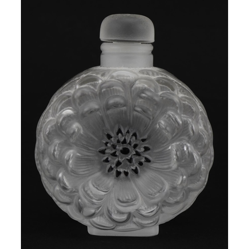 86 - Lalique, French Dahlia frosted glass perfume bottle etched Lalique France to the base, 9cm high