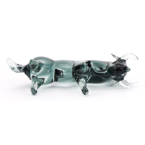 146 - Murano Seguso two colour sculpture in the form of a stylised bull, 23cm in length