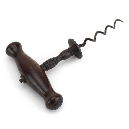 269 - Antique steel corkscrew with hardwood handle