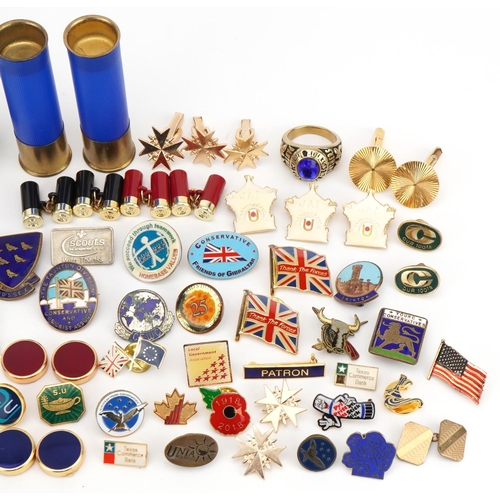 1225 - Sundry items including enamelled cufflinks, enamelled badges and a European Meerschaum pipe