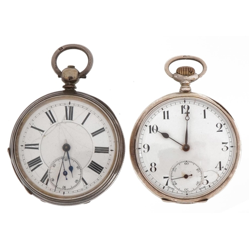 2275 - Two Victorian and later gentlemen's silver pocket watches with enamelled dials, one Birmingham 1883,... 