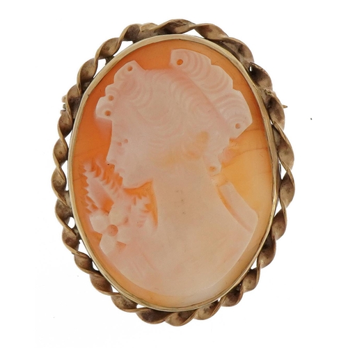 2397 - 9ct gold mounted cameo maiden head brooch, 3.7cm high, 8.8g