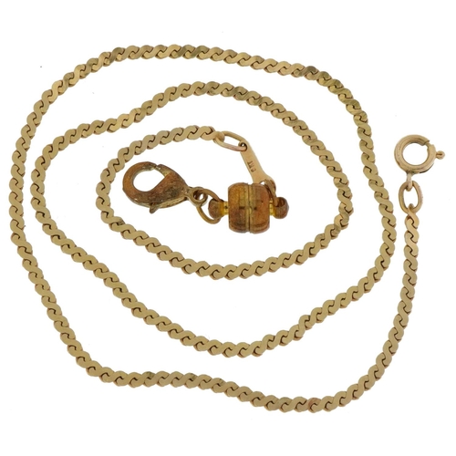 2057 - 9ct gold S link necklace with gilt metal magnetic clasp, 41cm in length, weighable gold approximatel... 