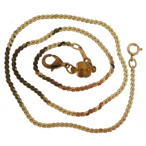 2057 - 9ct gold S link necklace with gilt metal magnetic clasp, 41cm in length, weighable gold approximatel... 