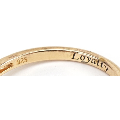 2233 - Three silver gilt diamond stacking rings comprising two half eternity examples and a Claddagh exampl... 