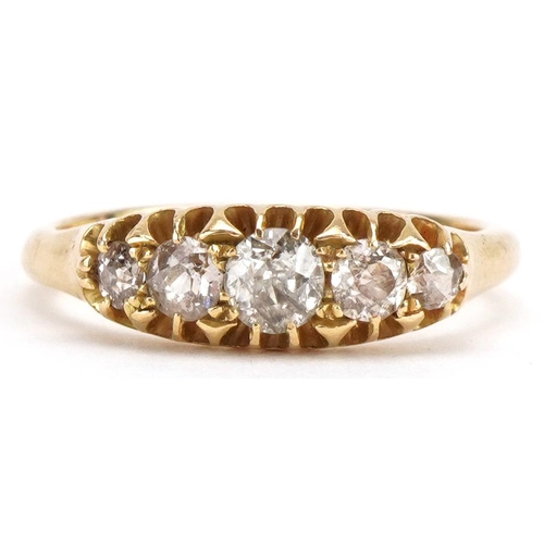 2022 - 18ct gold diamond graduated five stone ring, the largest diamond approximately 4.0mm x 3.8mm, size P... 