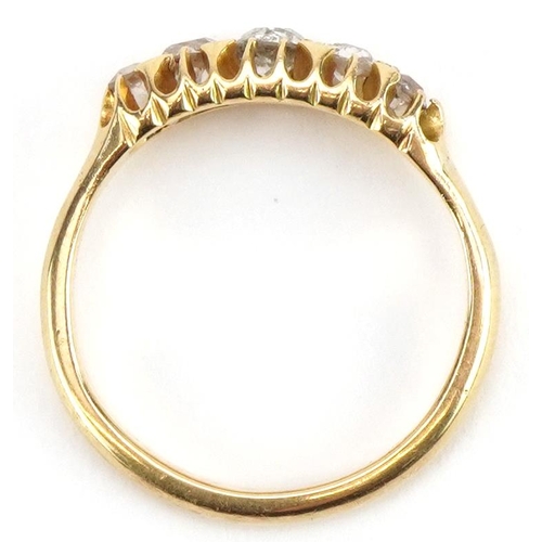 2022 - 18ct gold diamond graduated five stone ring, the largest diamond approximately 4.0mm x 3.8mm, size P... 