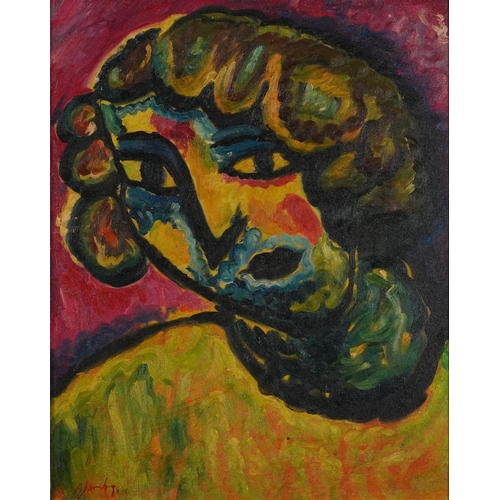 614 - Abstract composition, portrait of a figure, oil on board, mounted and framed, 49.5cm x 39.5cm exclud... 