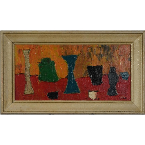 97 - Abstract composition, still life vessels, French school impasto oil on canvas, mounted and framed, 5... 