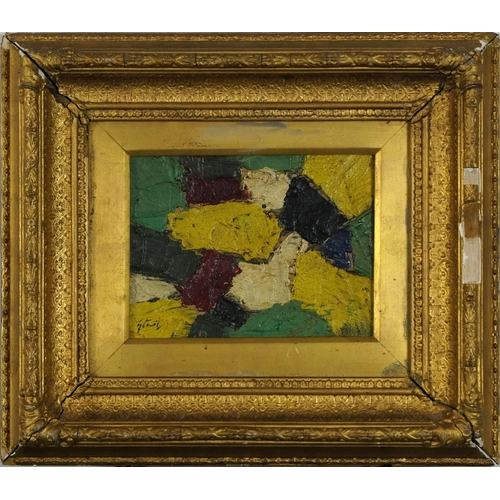 474 - Abstract composition, geometric shapes, Russian school impasto oil on board, mounted, framed and gla... 