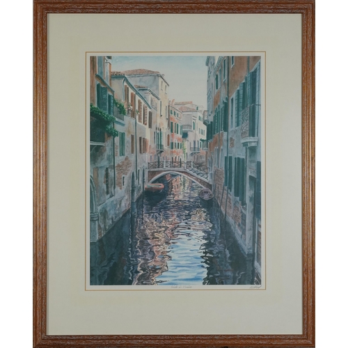 613 - Siesta in Venice, pencil signed print in colour, indistinctly signed, mounted, framed and glazed, 45... 