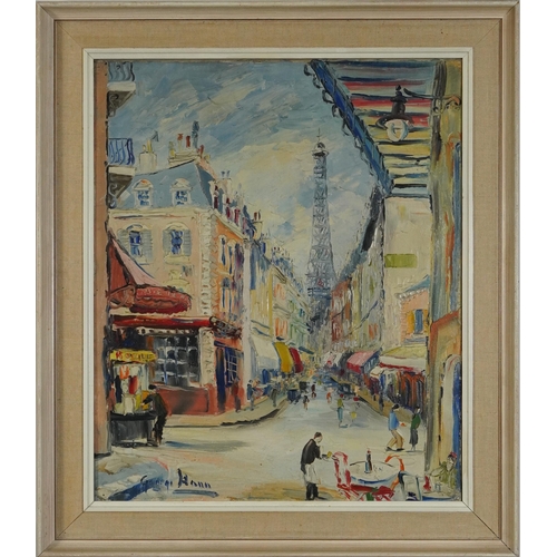 152 - George Hann -Impressionist French street scene, impasto oil on canvas, mounted and framed, 59.5cm x ... 