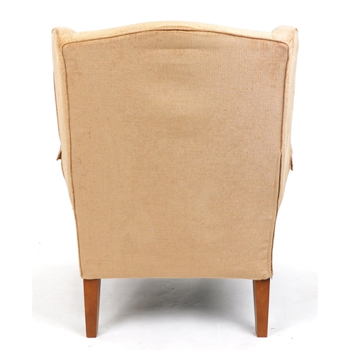 1108 - Multiyork wingback armchair with gold fabric upholstery, 100cm high