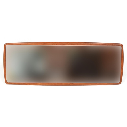 1046 - Mid century teak wall mirror, 96cm x 35cm