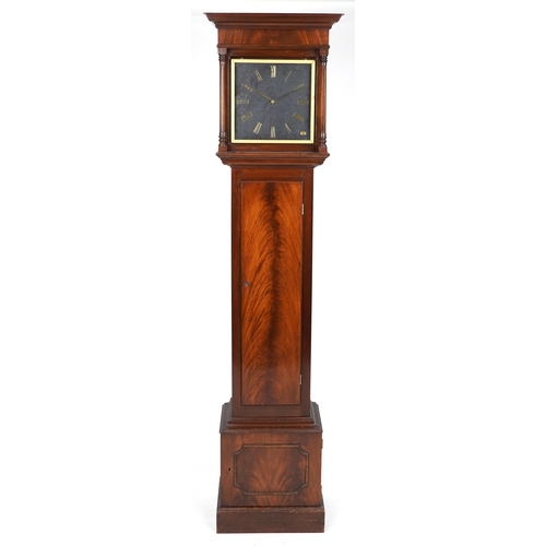 1027 - Astral mahogany longcase clock with Roman numerals, 200cm high