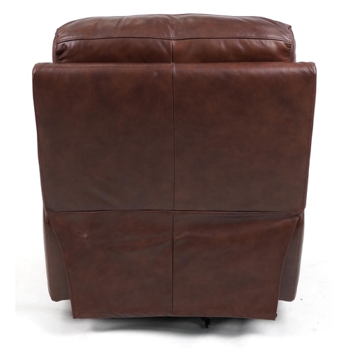 1067 - Contemporary brown leather electric reclining arm chair with USB charger port, 100cm H x 90cm W x 90... 