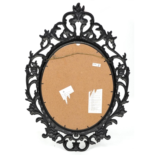 1028 - French style black framed wall hanging mirror, 84cm x 60cm