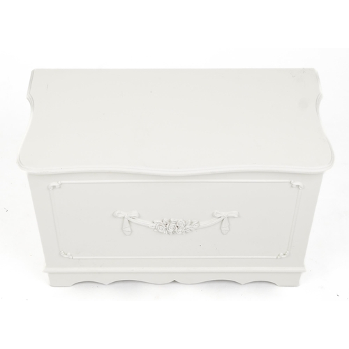 1127 - French style cream painted blanket box with swag mouldings, 48cm H x 75cm W x 39cm D