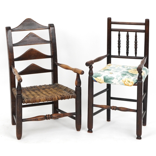 1052 - Two antique oak child's chairs, the largest 73cm high