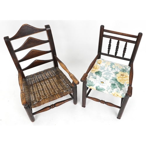 1052 - Two antique oak child's chairs, the largest 73cm high