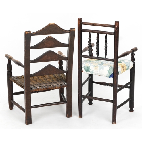 1052 - Two antique oak child's chairs, the largest 73cm high