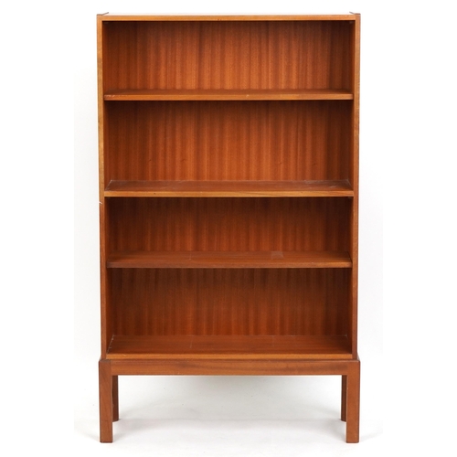 1129 - Mid century McIntosh Scottish teak four shelf open bookcase, 125.5cm H x 75cm W x 25cm D