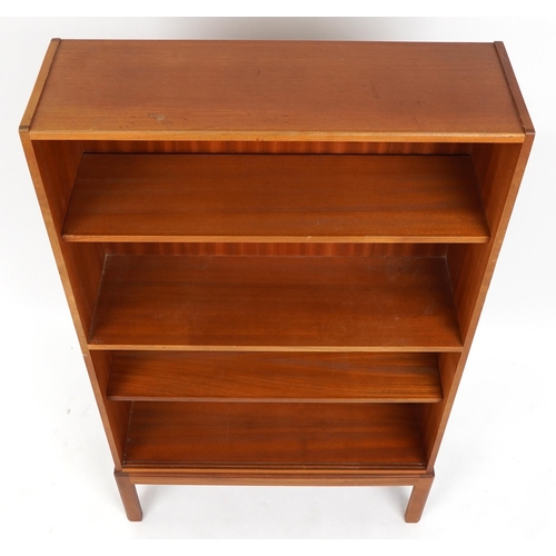 1129 - Mid century McIntosh Scottish teak four shelf open bookcase, 125.5cm H x 75cm W x 25cm D