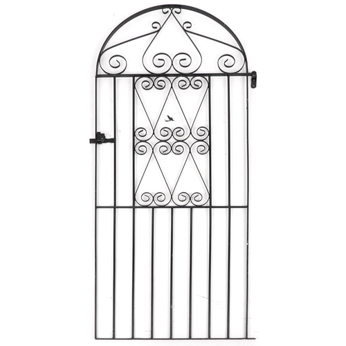 1142A - Black painted wrought iron garden gate, 180cm high x 80cm wide