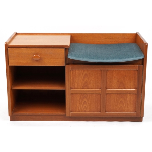 1107 - Mid century Nathan teak telephone seat, 56.5cm H x 92cm W x 36.5cm D