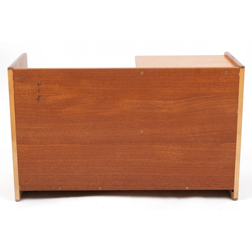 1107 - Mid century Nathan teak telephone seat, 56.5cm H x 92cm W x 36.5cm D