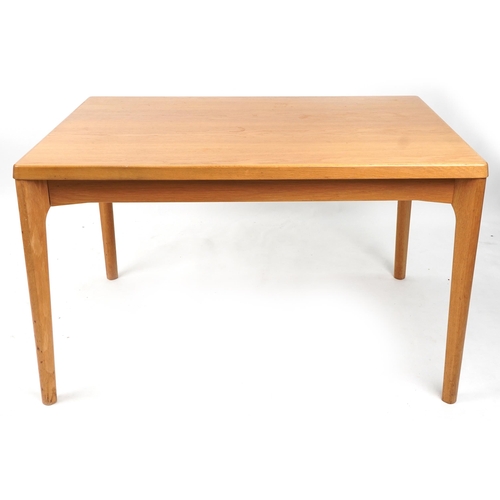 1009 - Henning Kjaernulf for Vejle Stole, mid century Danish lightwood draw leaf dining table, 73cm H x 84c... 