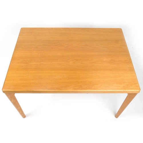 1009 - Henning Kjaernulf for Vejle Stole, mid century Danish lightwood draw leaf dining table, 73cm H x 84c... 