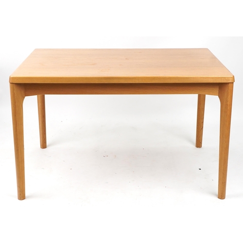 1009 - Henning Kjaernulf for Vejle Stole, mid century Danish lightwood draw leaf dining table, 73cm H x 84c... 