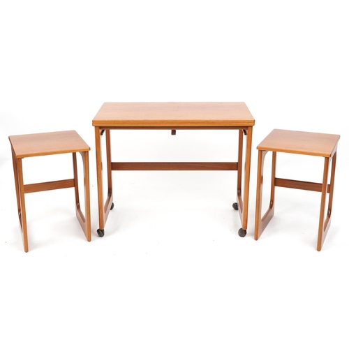 1080 - McIntosh, Mid century Scottish teak nest of three occasional tables with fold over top, 61cm H x 74c... 