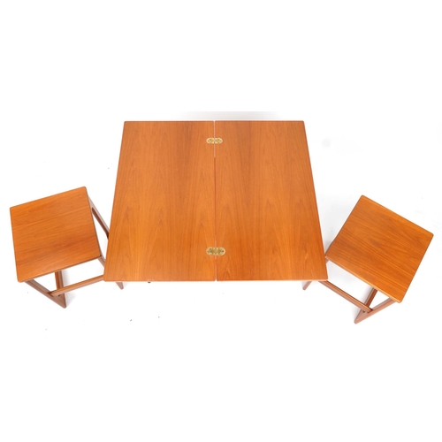 1080 - McIntosh, Mid century Scottish teak nest of three occasional tables with fold over top, 61cm H x 74c... 