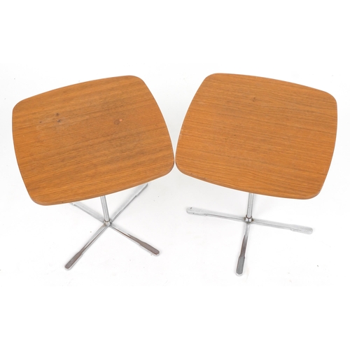 1128 - Pair of mid century Scandinavian design teak and chrome occasional tables, 43cm H x 40cm W x 40cm D