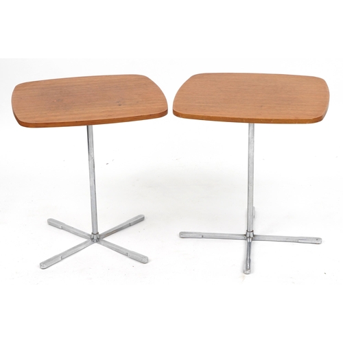 1128 - Pair of mid century Scandinavian design teak and chrome occasional tables, 43cm H x 40cm W x 40cm D