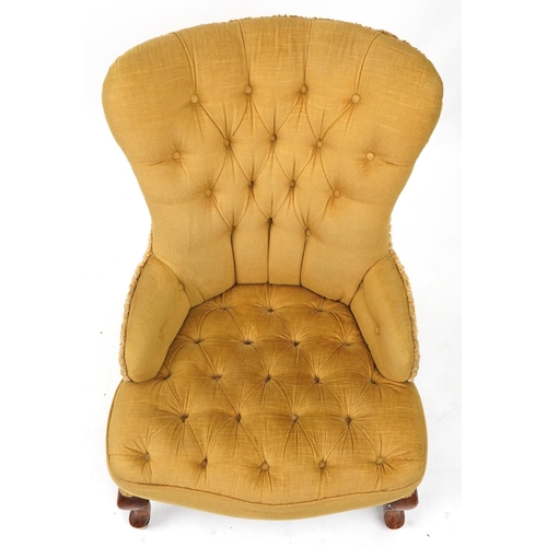 1123 - Mahogany framed button back bedroom chair, 86cm high