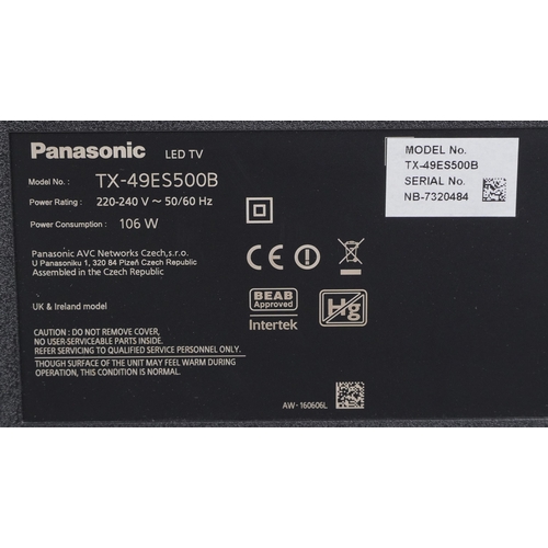 1124 - Panasonic 49 inch LED TV with remote, model TX-49ES500B