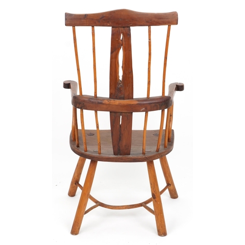 1084 - Antique country spindle back chair with pierced splat, 101cm high