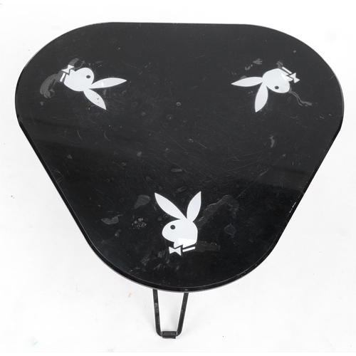 1019 - Triangular Playboy glass top table, 45cm H x 59cm W x 59cm D, PROVENANCE: the Playboy Club, Park Lan... 