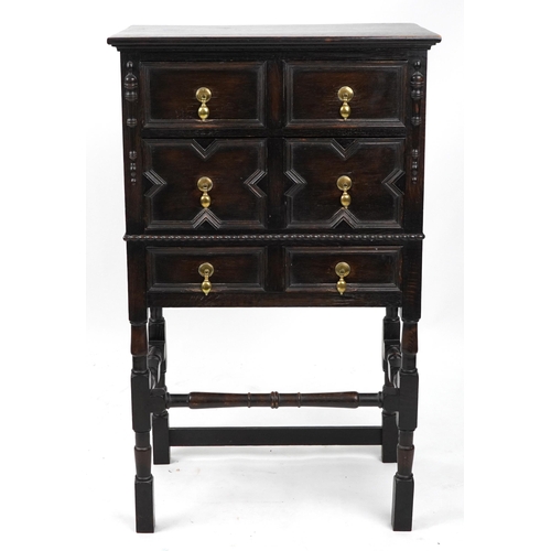 1130 - Oak Jacobean revival three drawer chest, 120cm H x 73cm W x 45cm D