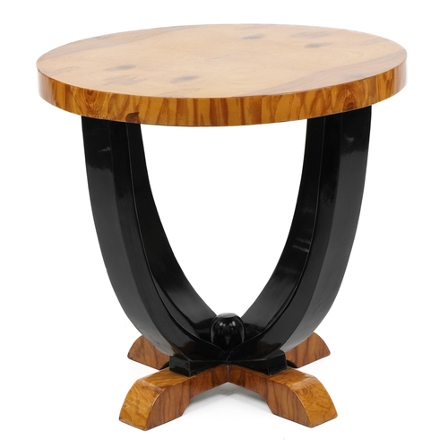 1115 - Art Deco circular walnut effect occasional table, 56cm high x 59cm in diameter