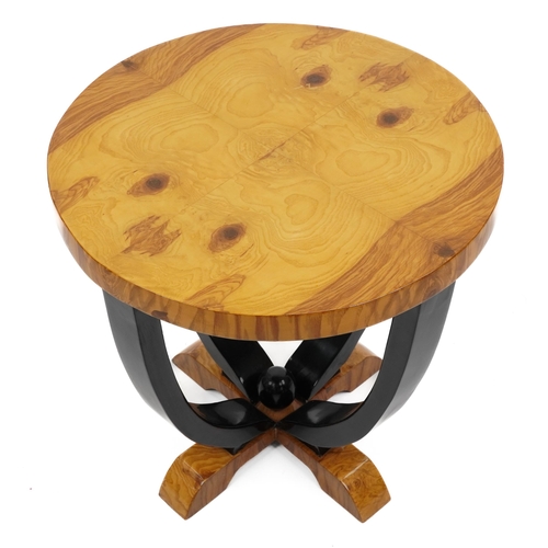 1115 - Art Deco circular walnut effect occasional table, 56cm high x 59cm in diameter