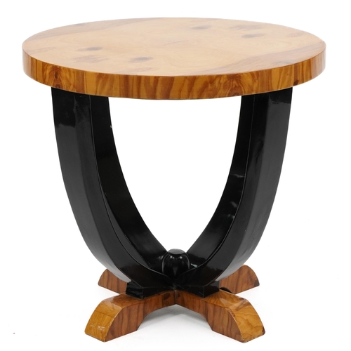 1115 - Art Deco circular walnut effect occasional table, 56cm high x 59cm in diameter