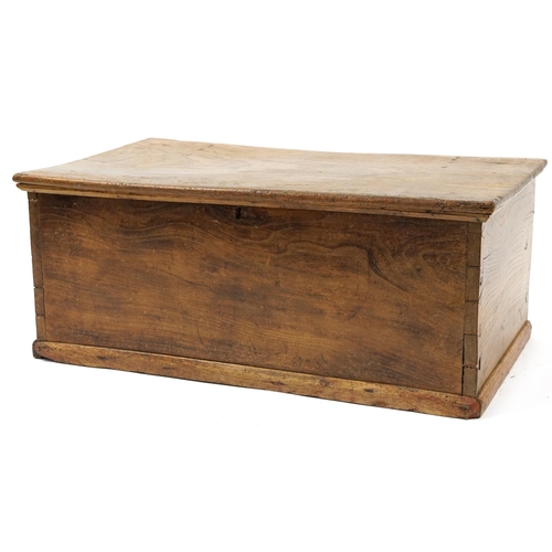 1037 - Antique pine blanket box with hinged lid, 35cm H x 86cm W x 51cm D