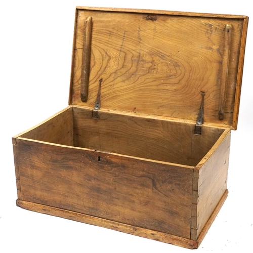 1037 - Antique pine blanket box with hinged lid, 35cm H x 86cm W x 51cm D