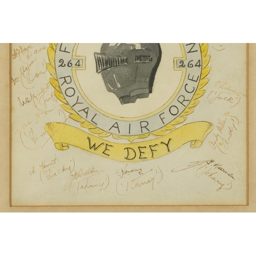 1525 - Royal Air Force interest Fighter Squadron watercolour with ink signatures, Fighter Squadron Royal Ai... 